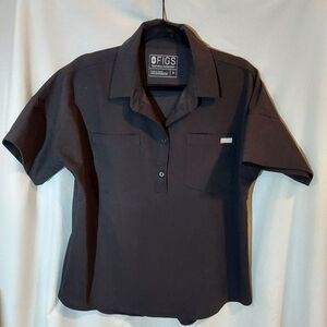 Figs Technical Collection Collared Henley Black Short Sleeve Shirt - M
